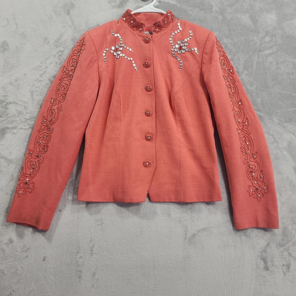 Vintage Hobby Horse Jacket Womens‎ L Orange Western Rhinestone Embroidered Show